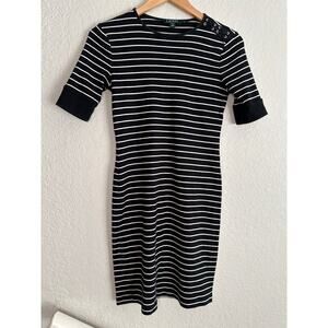 Ralph Lauren Navy Blue White Stripe Dress Preppy Nautical Minimalist Yacht Club